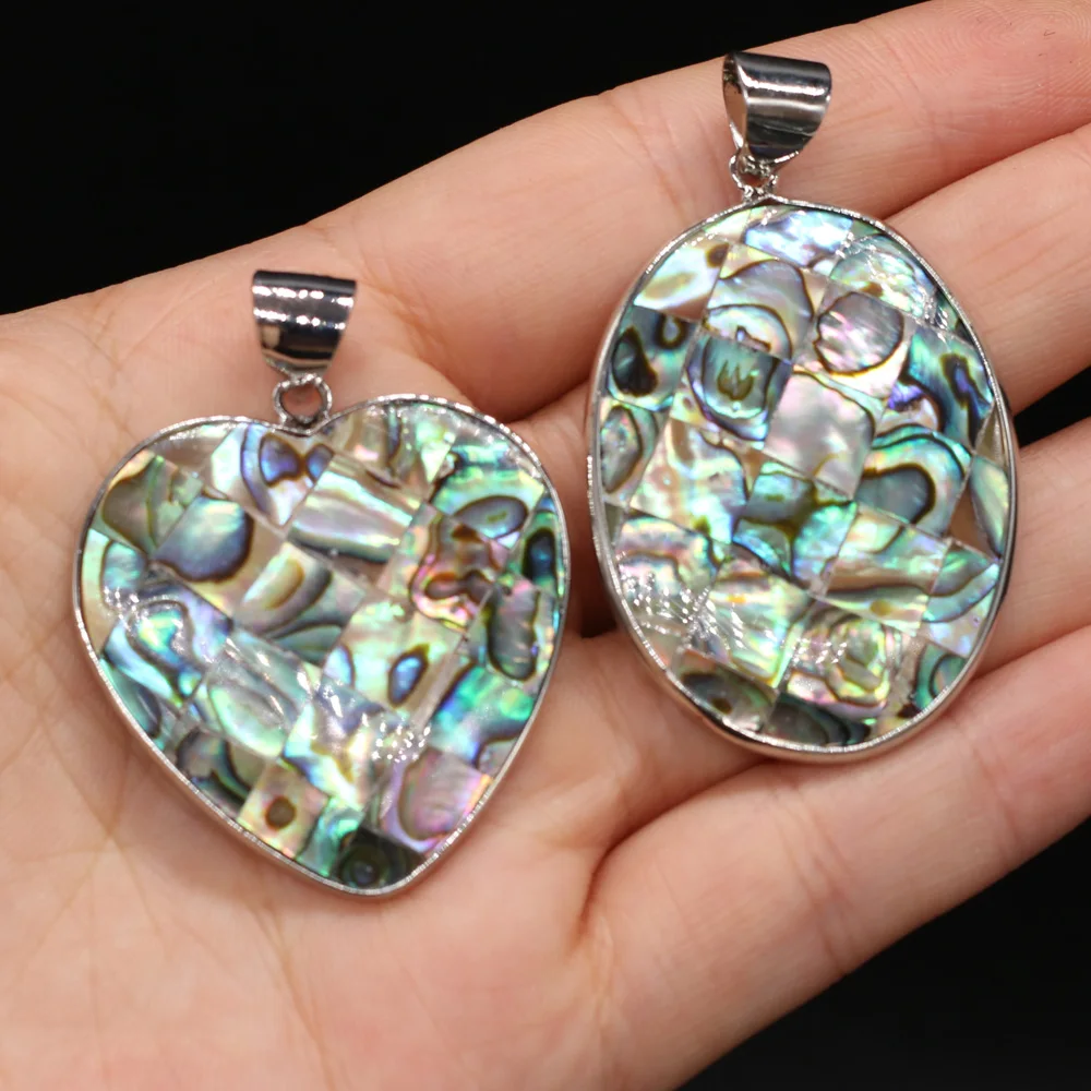

Natural Freshwater Abalone Shell Splice Heart shaped Rectangular Oval Pendant Jewelry Making Necklace Pendant DIY Charm Gift