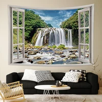 window natural scenery waterfall landscape tapestry wall hanging carpet for bedroom living room tapestries art home decoration