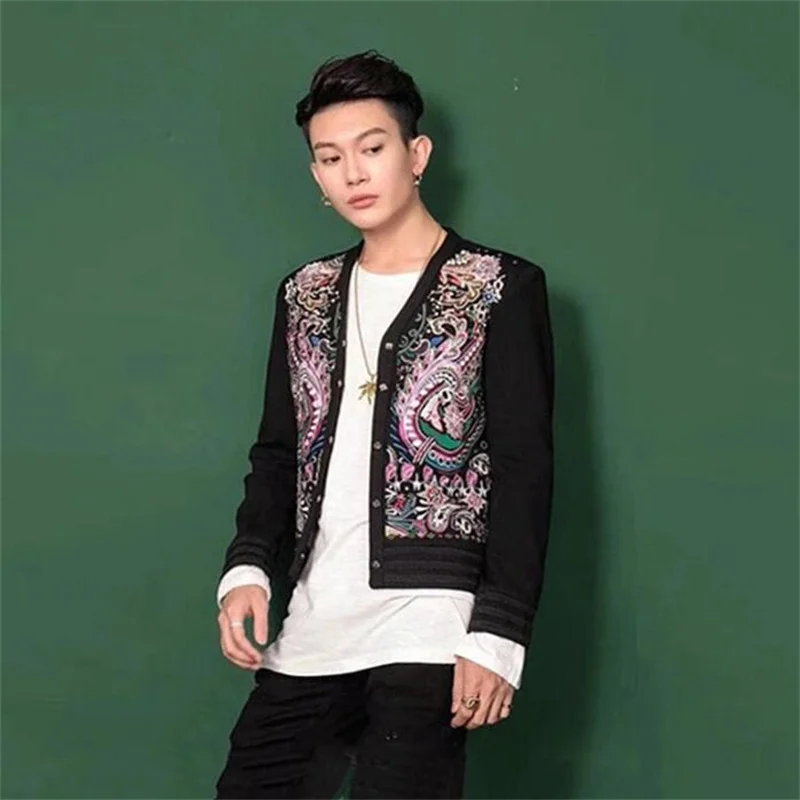 

Internet Red Blazers Mens Suit Jackets Embroidery Personalized Hairdresser Creative Slim Handsome Coat Korean Fashion Singer