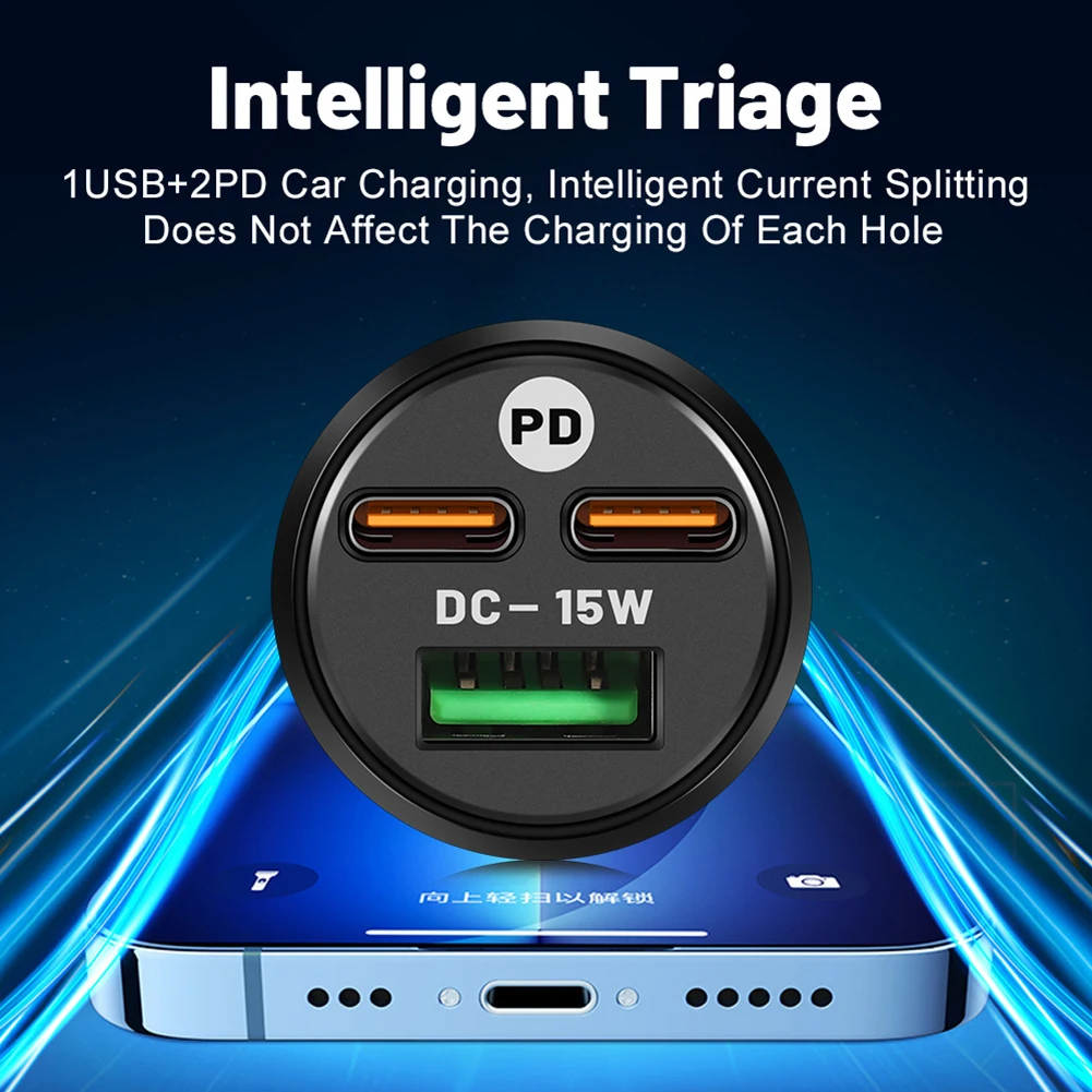 

Car Charger 12-24V USB Type C Dual Port USB Phone Charger PD Fast Charging For Smartphones IPad Laptops Tablets