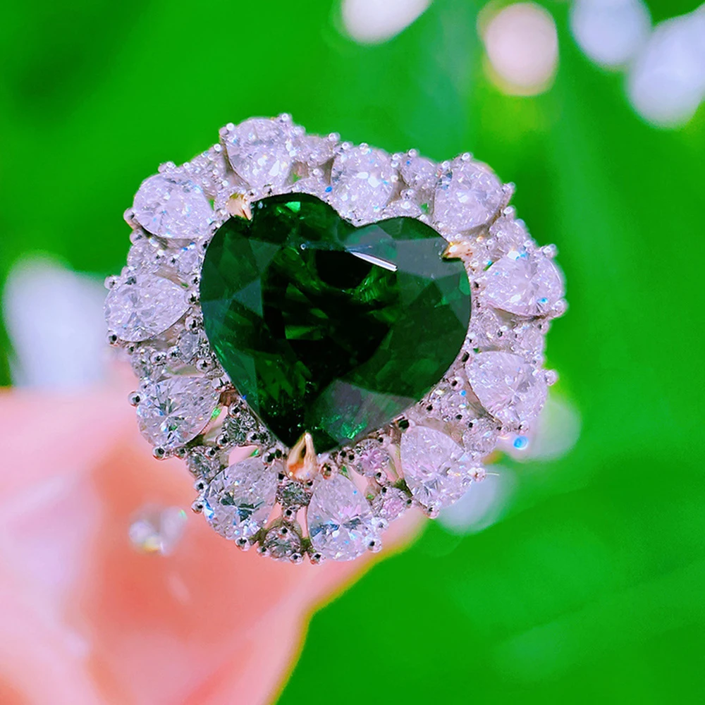 

WPB Advanced Original Woman Ring Zircon Sparkling Green Heart Diamond Ring High Carbon Diamond Luxury Jewelry Wedding Gift Party