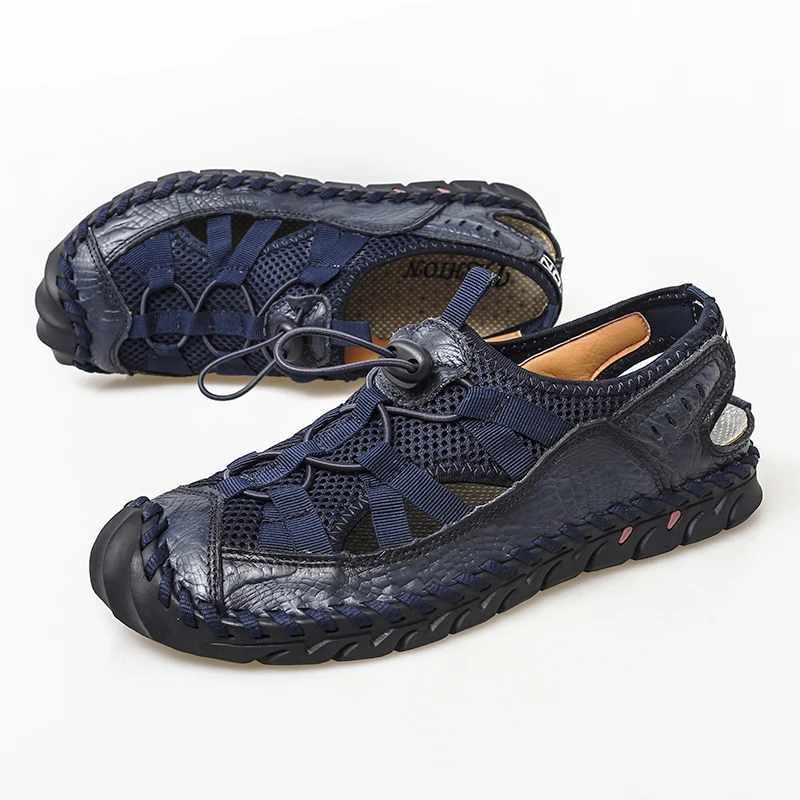 

New Casual Men Soft Hiking Shoes Non-slip Beac Fisherman Summer Outdoor Sport Male Handmade Genuine Leather Fishing Trekking