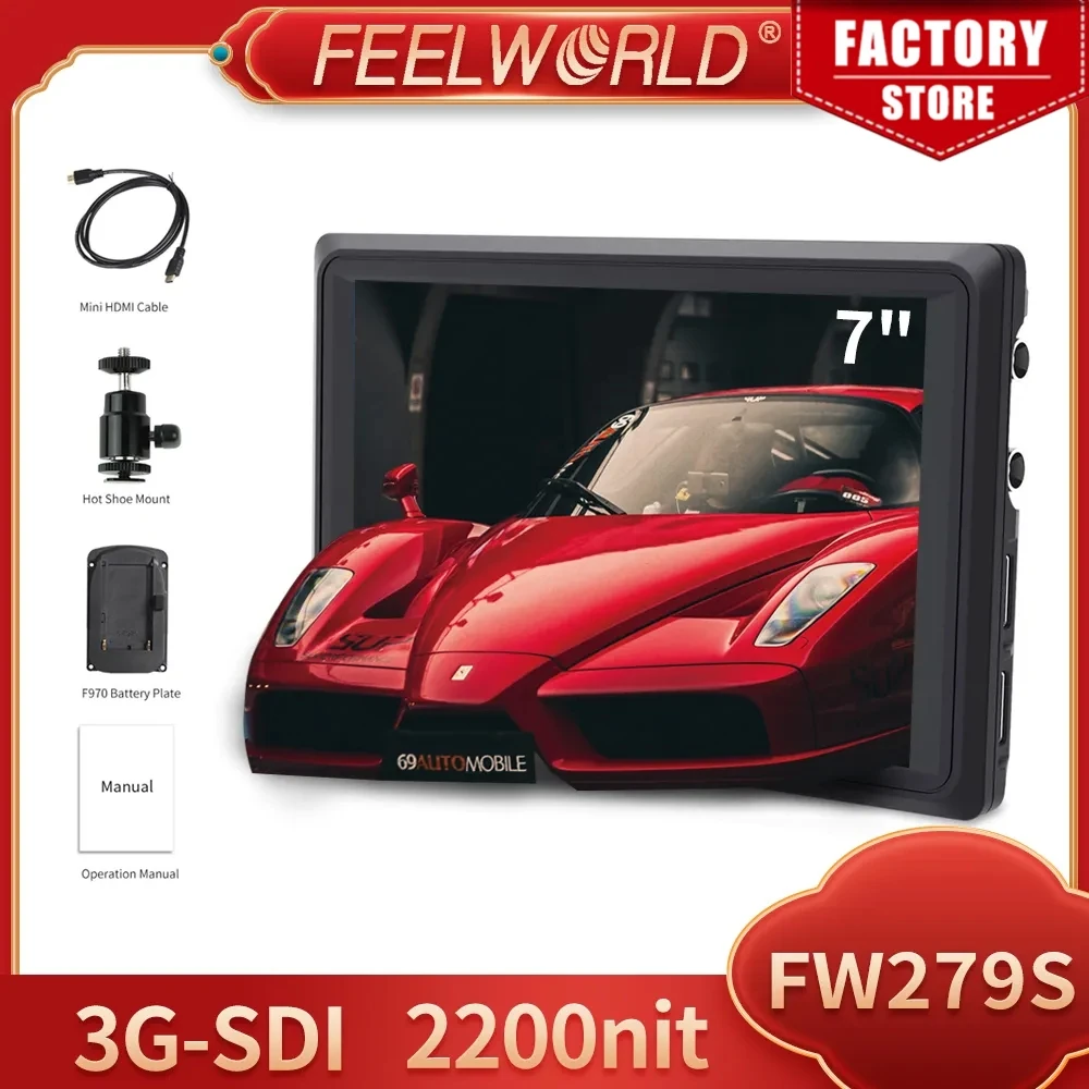 

Feelworld FW279S 7 Inch IPS 3G SDI 4K HDMI DSLR Camera Field Monitor 2200nit Ultra Bright Full HD 1920x1200 for Canon Sony Nikon