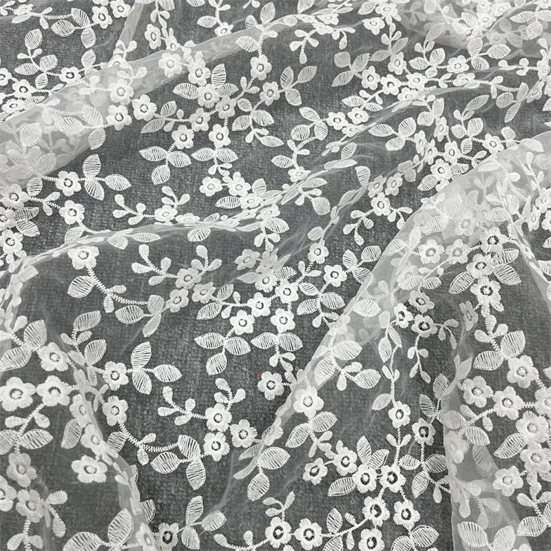 1 ярд хлопковая кружевная ткань из органзы с цветочной вышивкой цвета слоновой