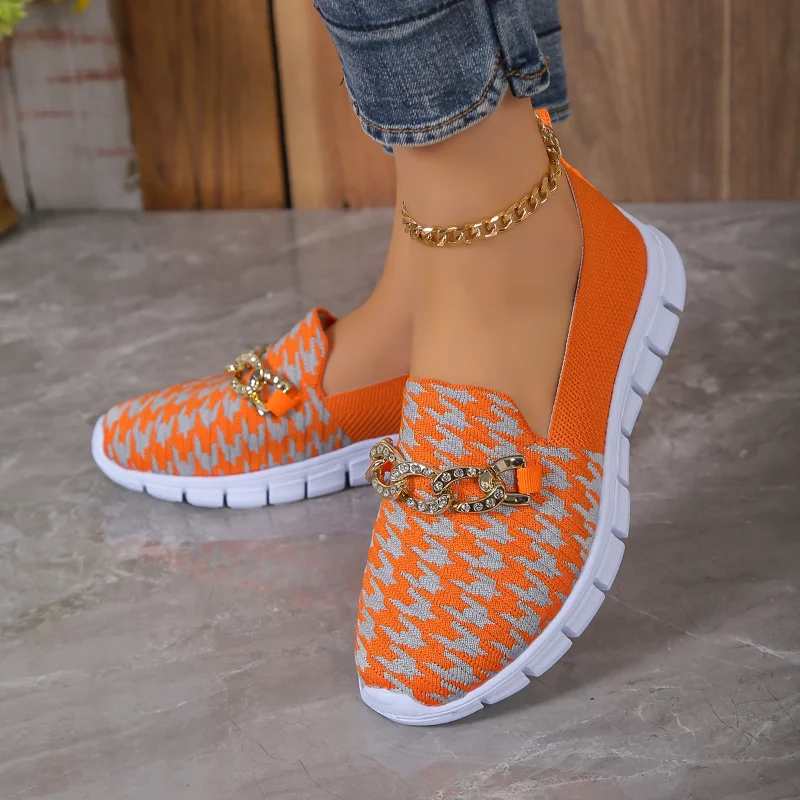 

Women's lightweight vulcanized shoes 2023 spring summer women's platform slip-on metal shu trim mesh breathable flat shoes