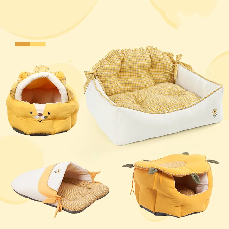 

Pet Nest Bump Color Plaid Square Nest Corgi Teddy Small And Medium-Sized Dog Kennel Cat Nest Fall And Winter New