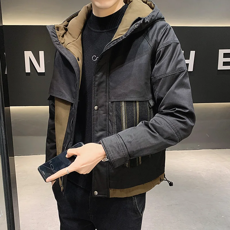 Повседневные мужские зимние куртки 2024 на утином пуху с капюшоном молодежная