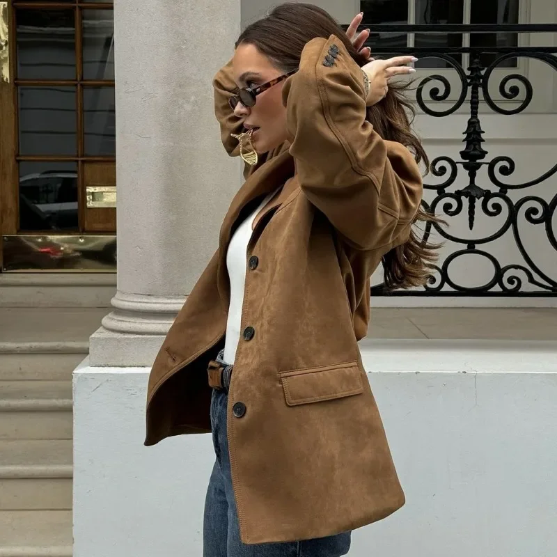 Trendix винтажная коричневая куртка пальто женская осенне-зимняя мода кардиган с