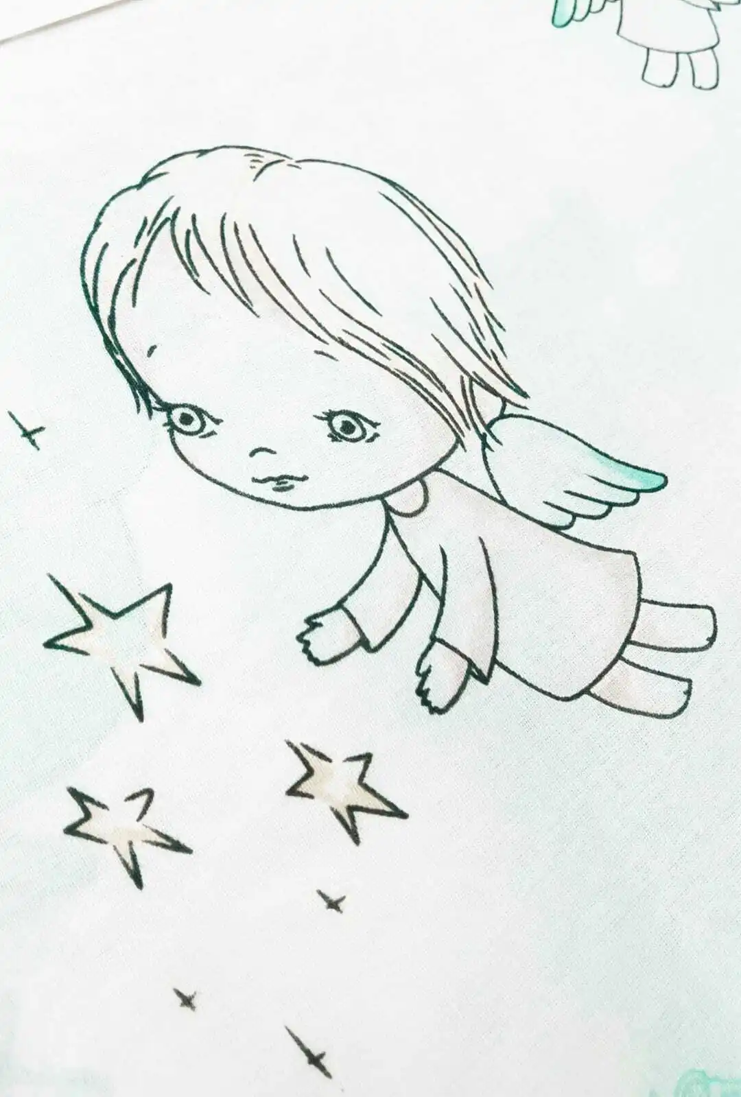 Ткань для шитья Бязь 100% хлопок 50*150 см &quotАнгелочек мятный&quot |