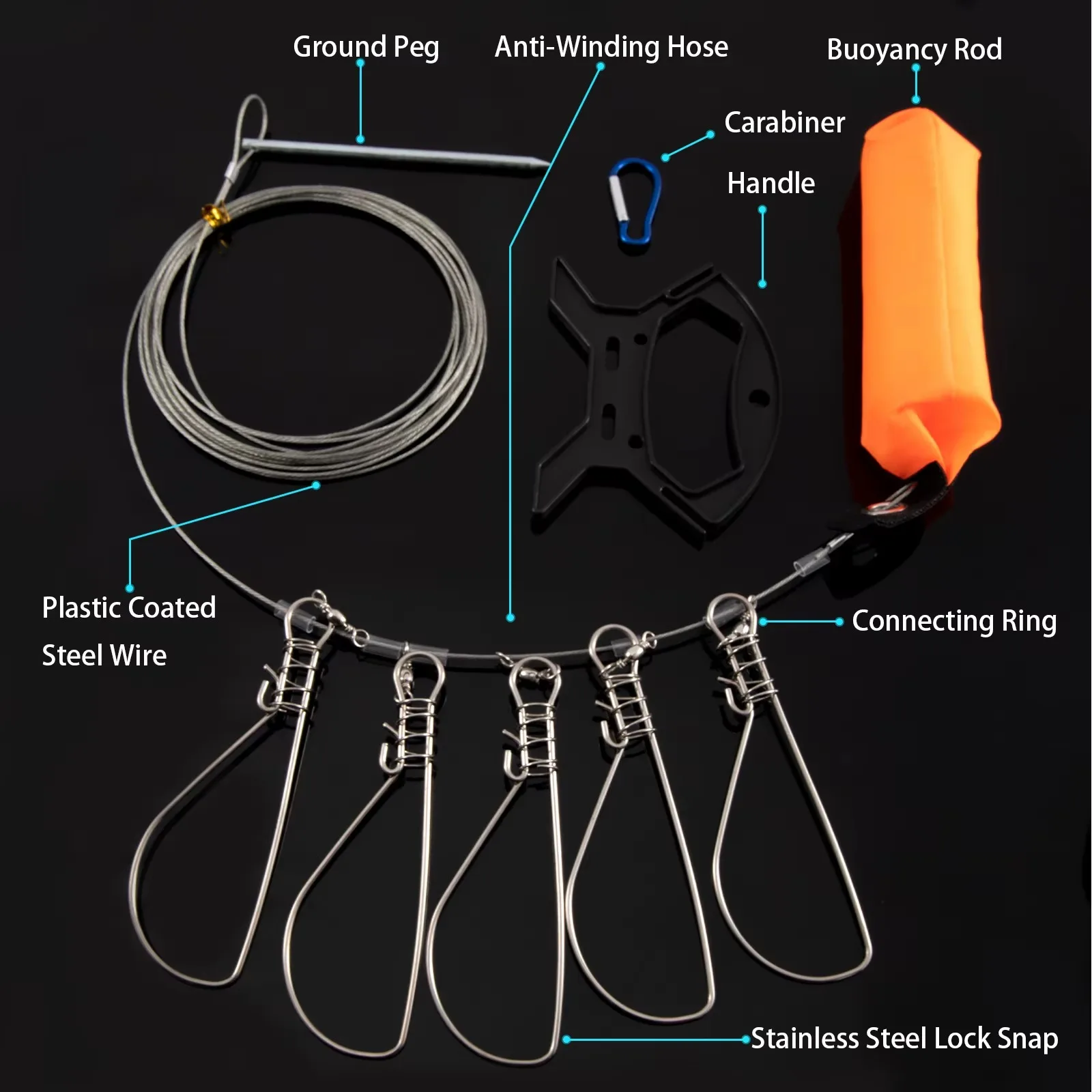 Goture Fishing Stringer Замок для живой рыбы Зажим стрингера из нержавеющей стали Кабель