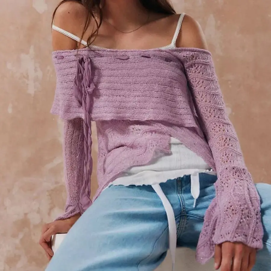 Новый модный вязаный свитер сексуальный женский нестандартной формы на шнуровке