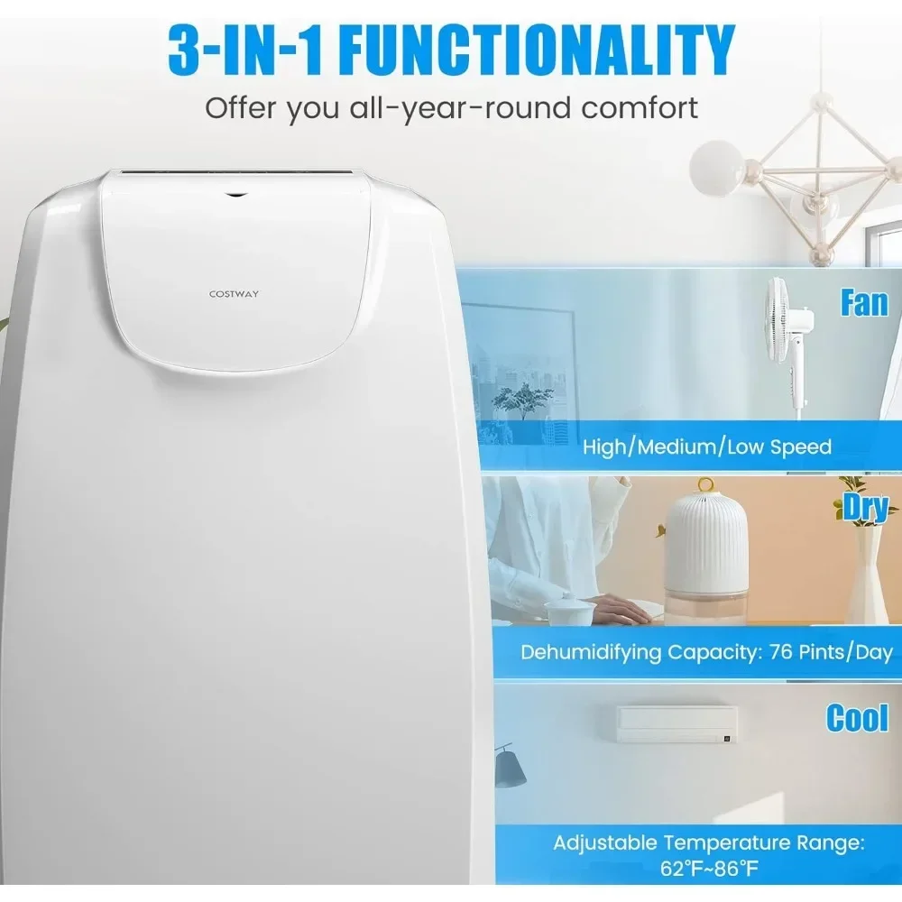 Портативный кондиционер мощностью 11500 БТЕ с двойным шлангом и дистанционным