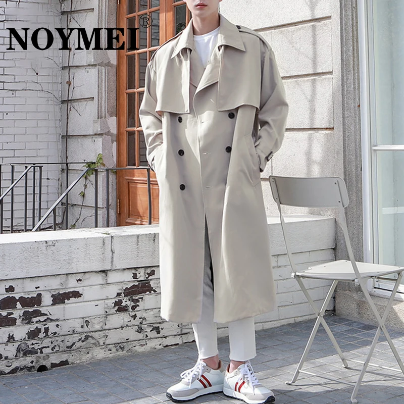 

NOYMEI Autumn Winter Windbreaker Men Mid Length Trench Korean Style Loose Long Coat Handsome Trend Male Lace-up Overcoat WA2691
