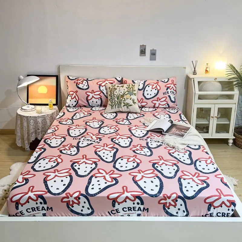 

Hot Sale Quilted Single Solid Fitted Sheet Mattress Cover With All-around Elastic Rubber Band Non-slip Dustproof Bed Sheet 3pcs