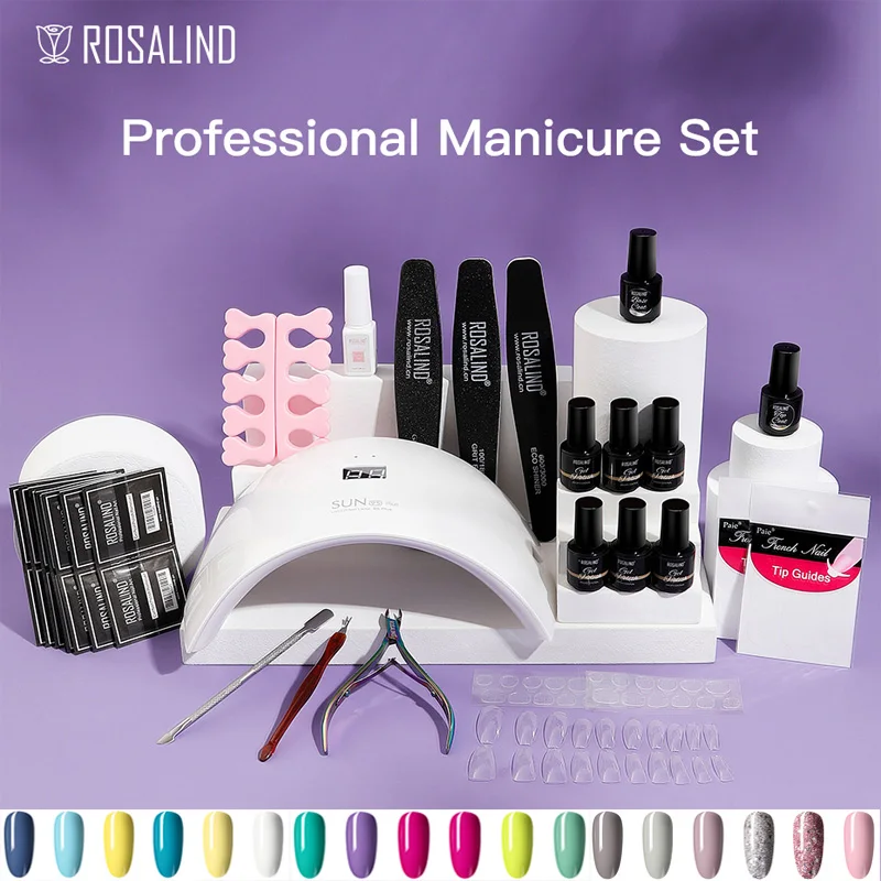

ROSALIND Gel Nail Polish Set Professional Gel Varnishes Manicure Tool Kit With LED Lamp Poly Nail Gel Base And Top Coat Nail Art