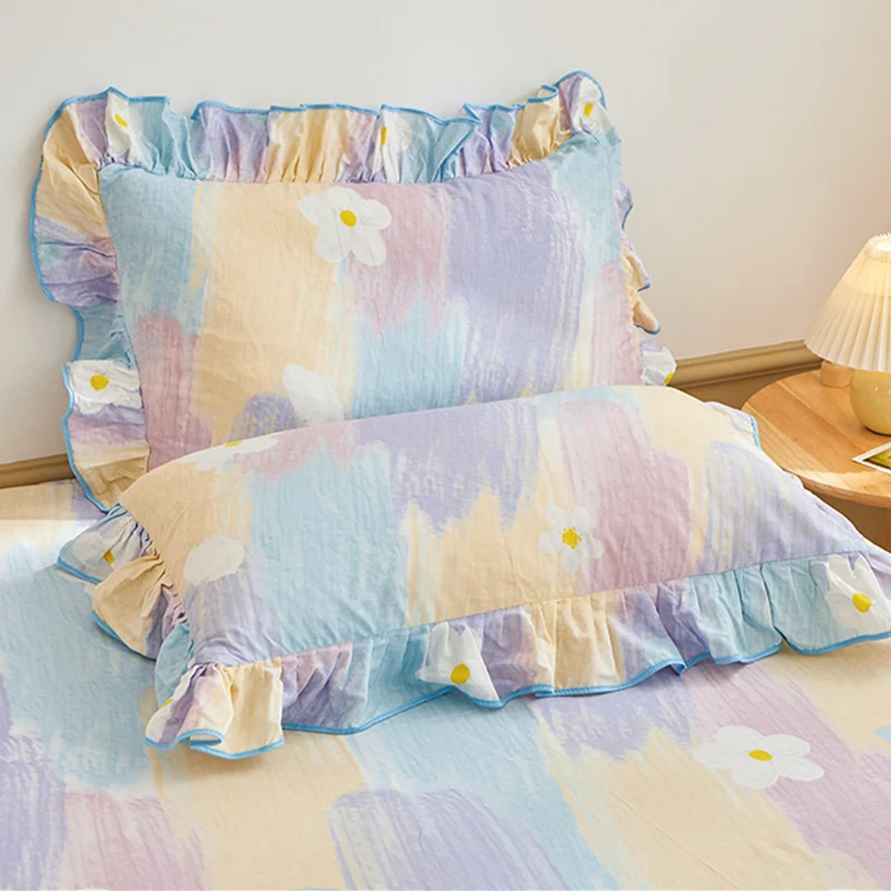 Korean sle Lace Cotton L Bed Skirt One-Piece Summer Sheet Bedspread Princess Sle Pillowcase Three piece