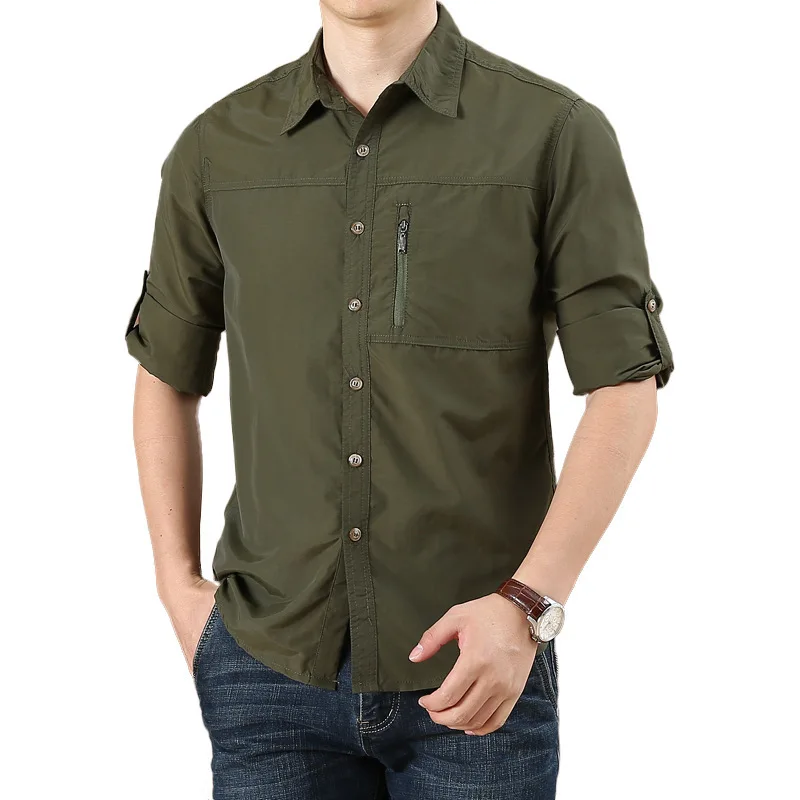 

Men Clothing 2022 Spring New Men's Quick-drying Long-sleeved Shirt Outdoor Large Size Tooling Shirt Men
