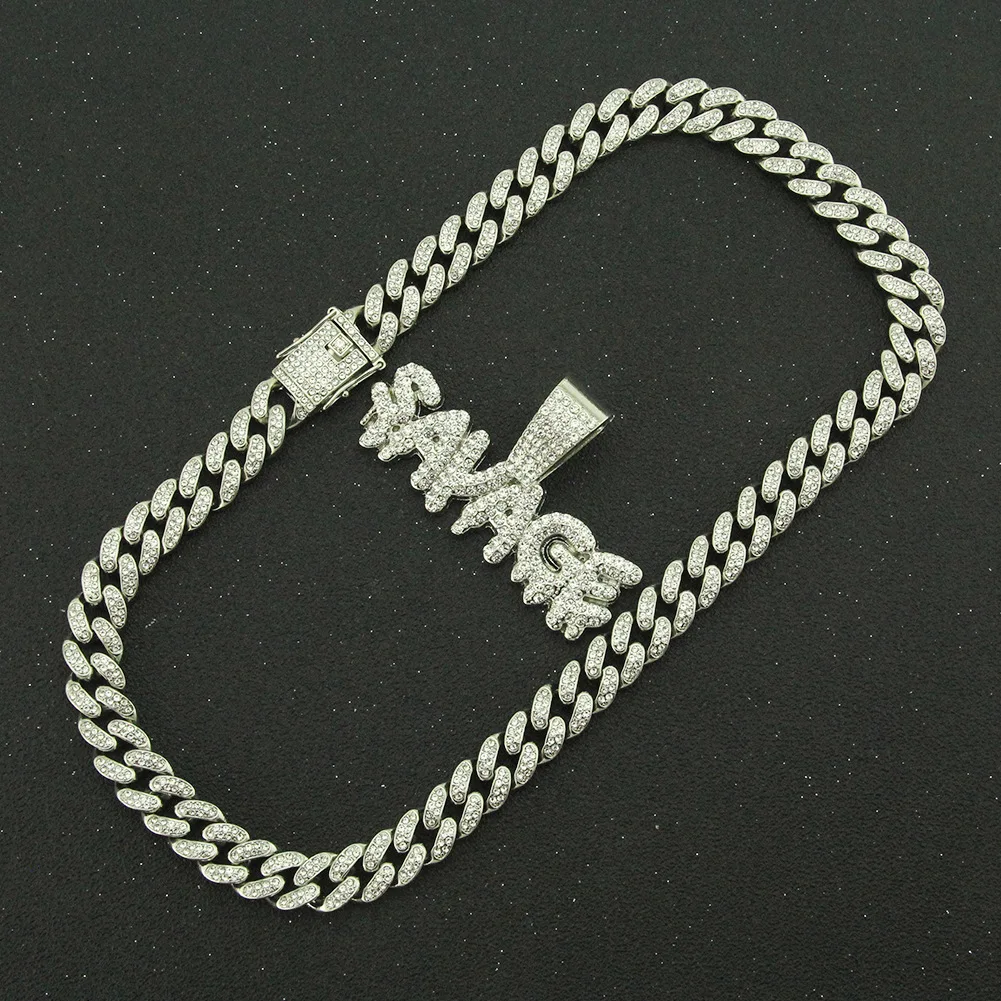 

Hip Hop Iced Out Cuban Chains Bling CZ SAVAGE Letter Pendant Necklaces Miami Charm Jewelry Rock Rapper Choker for Boys Collar
