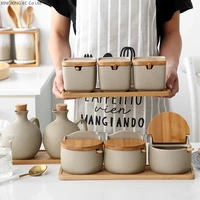 japanese style seasoning box sugar bowl household pottery seasoning jar with lid salt jar olive oil bottle kitchen supplies
