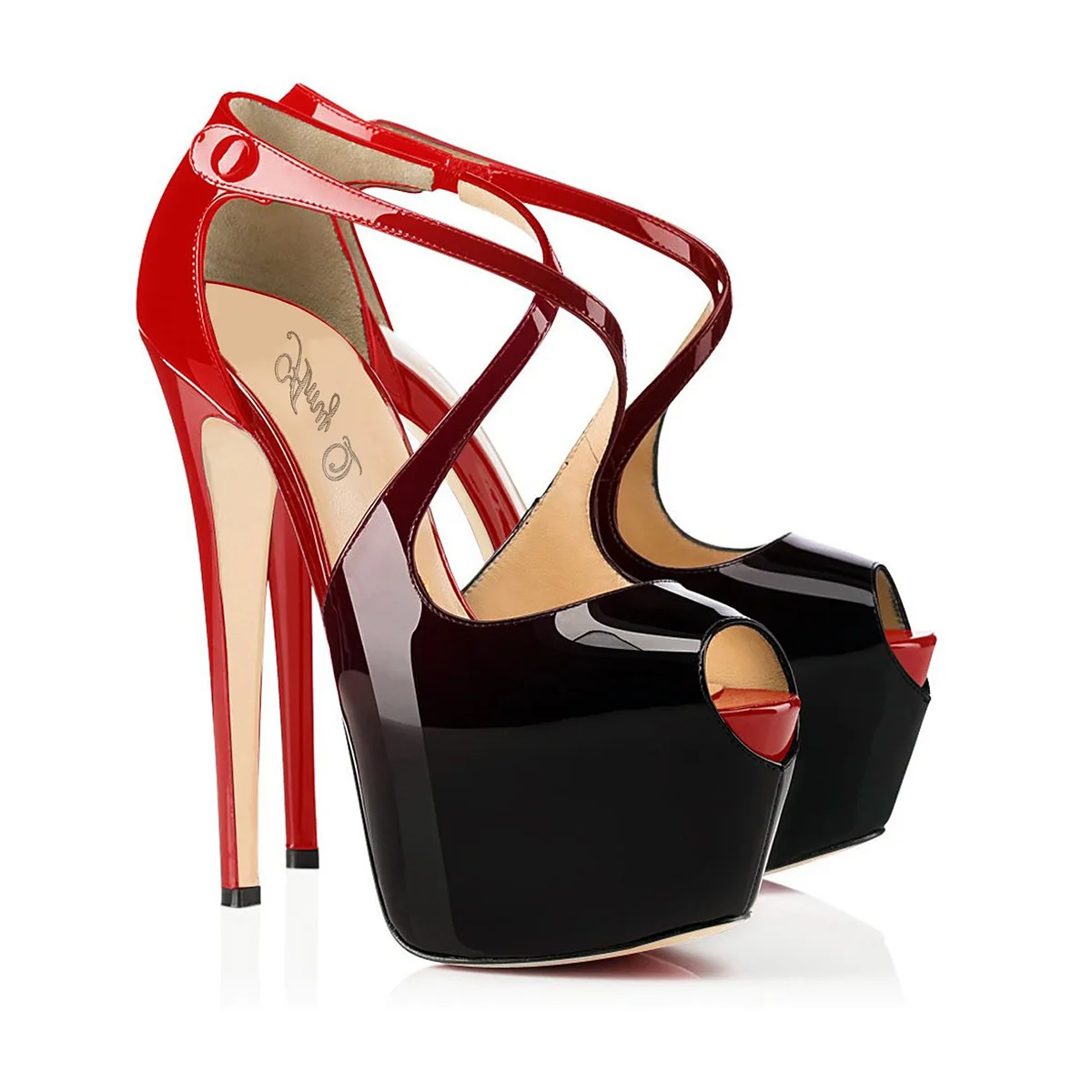 

Women Black Red Mixed Colors High Heel Platform Pumps Summer Peep Toe Cross-Strap Ankle Elastic Strap Sandals Night Club Shoes