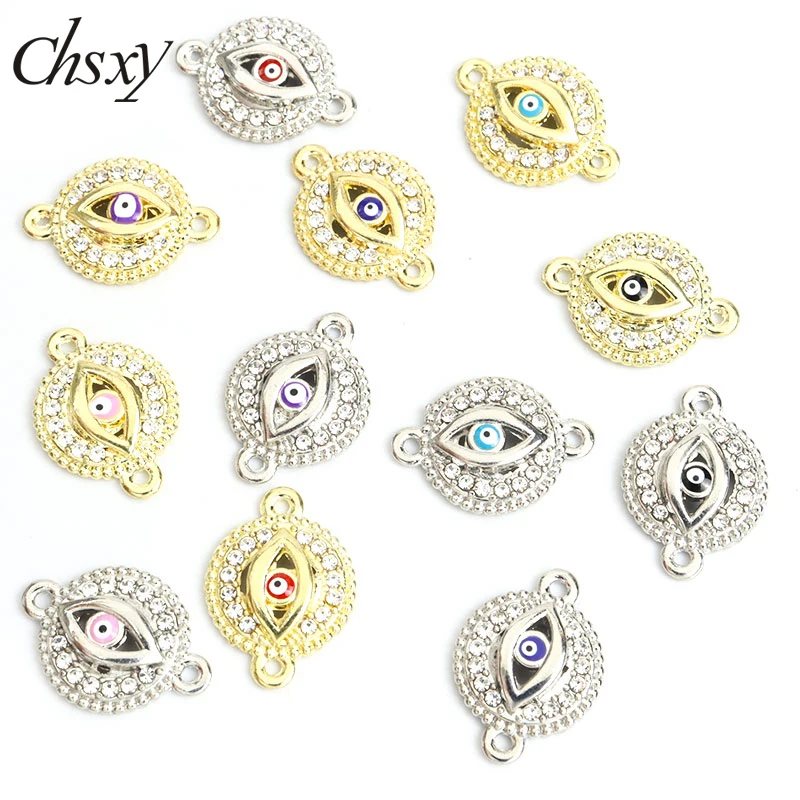 

10pcs Evil Eyes Rhinestone Charm Connector 14.3*19.9mm Lucky Eye Enamel Alloy Pendant DIY Jewelry Making Amulet Gift Accessories