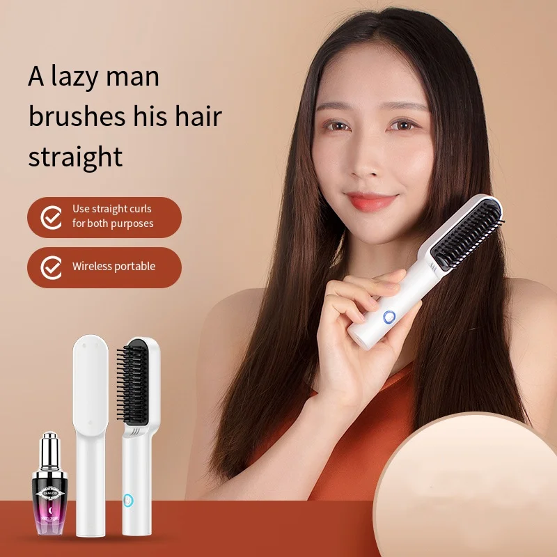 

Wireless Portable Straight Hair Comb Mini Heating Comb Hair Straightener Brush Hair Curler Bangs Hairstyling Tool 고데기 Chapinha