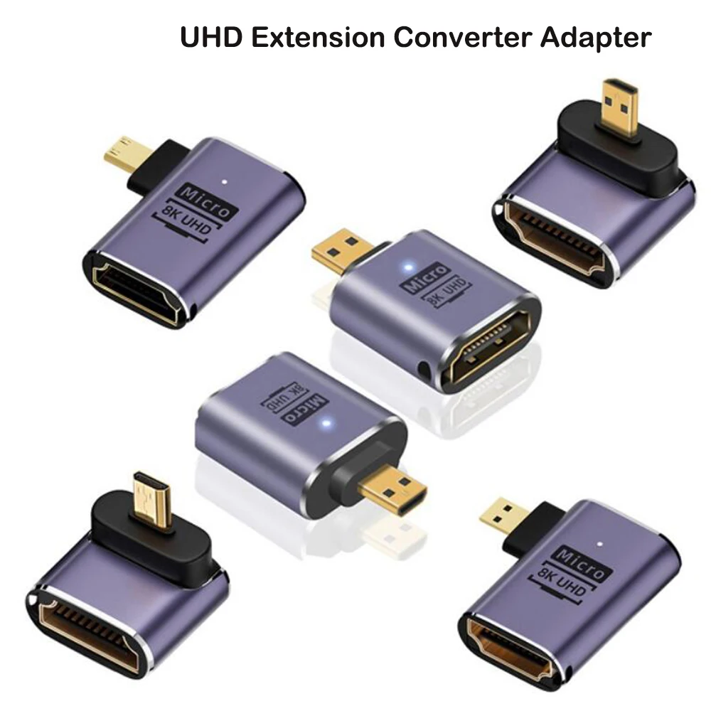 Угловой Мини/микро HDM штекер 90 градусов на HDM 2,1 гнездо Поддержка 8K 60 Гц HDTV UHD Удлинительный преобразователь адаптер