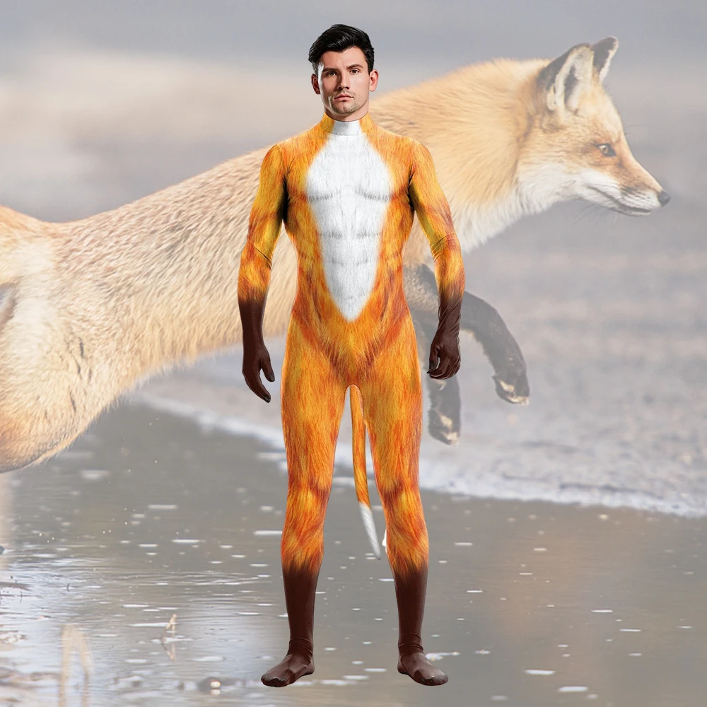 

VIP FASHION Huskies Tiger Print Cosplay Animal Costumes with Tail Catsuit Full Cover Zentai Bodysuits Fancy Outfit