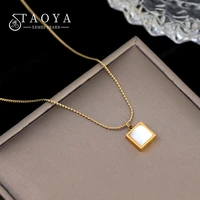 2021 new classic opal square pendant stainless steel short necklace for woman korean fashion jewelry girls sexy clavicle chain