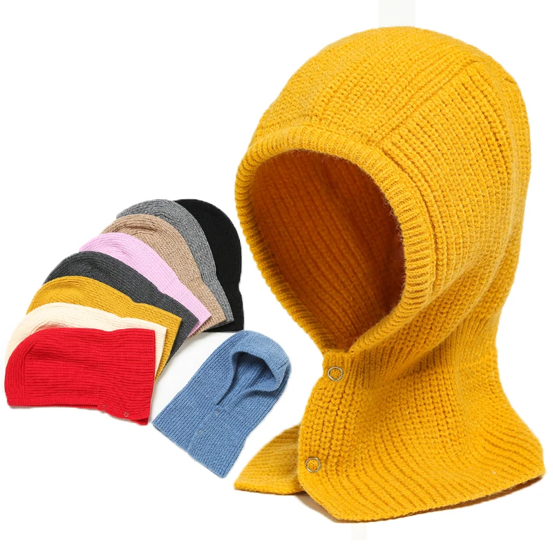 2022 Women Knitted Cotton Cap Scarf Luxury Winter Warm Outdoor Unisex Men Solid Ring Scarves Magic Snood Hat Collar Bufanda New
