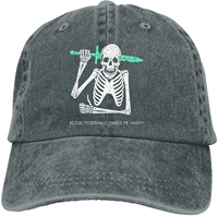 being minserable makes me happy skeleton baseball cap funny cowboy hat unisex adult vintage trucker hats adjustable washable