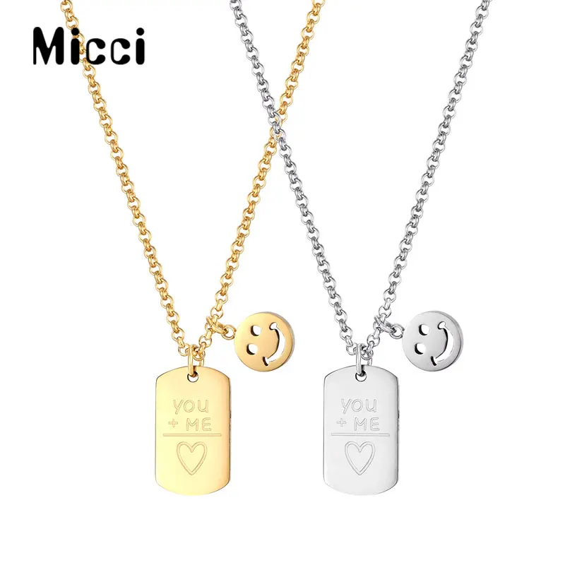 

Micci Smiley You and Me Square Pendant Couple Necklace High Quality Stainless Steel 18K Jewelry for Girlfriends Valentine Gift