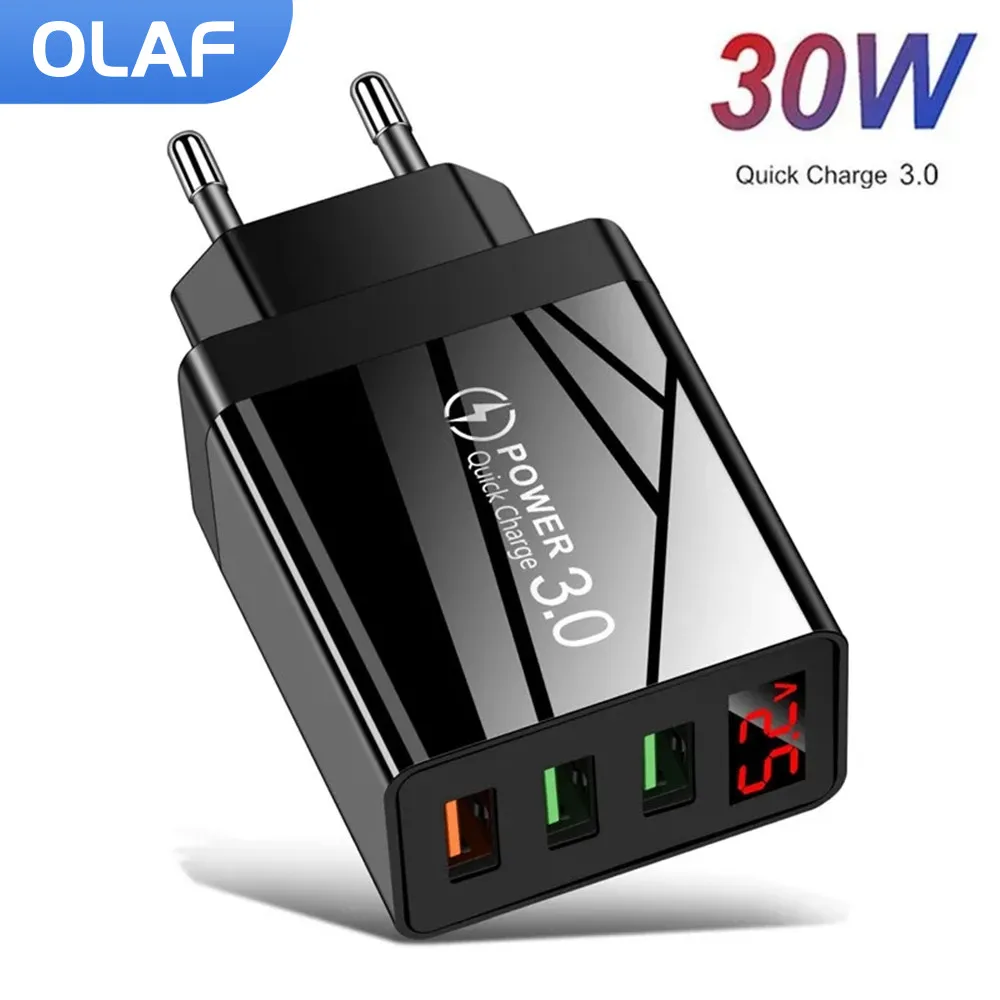 Зарядное устройство с 3 USB-портами, быстрая зарядка для iPhone, быстрая зарядка 3,0 QC3.0, зарядное устройство для телефона со светодиодным дисплеем для Samsung, Xiaomi, Redmi, Huawei