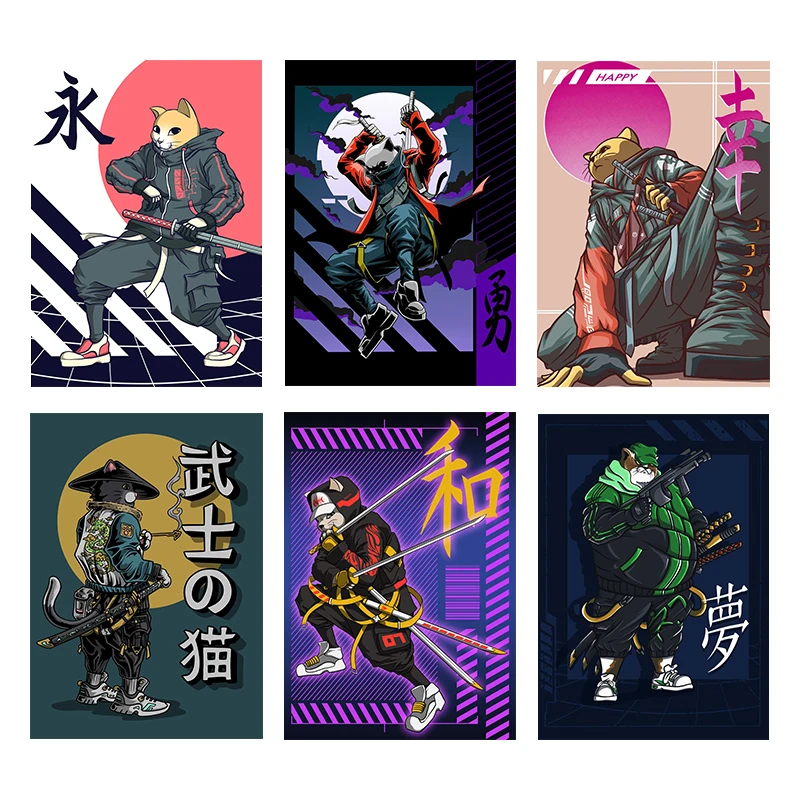Плакаты Cybercat В Японском Стиле Современный Кибер-автомобиль С Принтами Животных