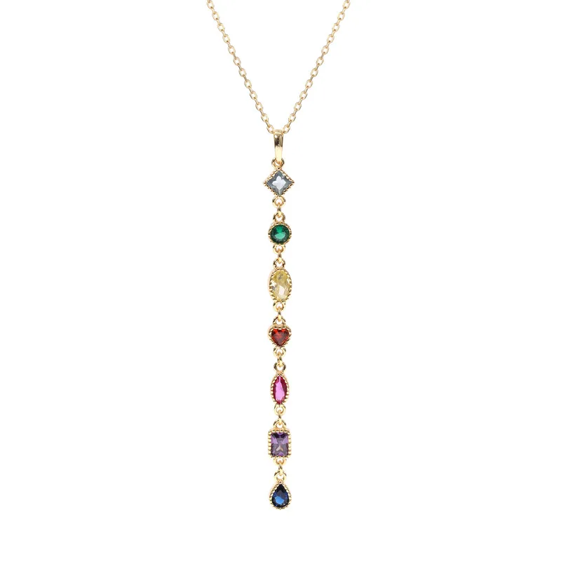 

S925 sterling silver long tassel necklace female 2020 new European and American colored gems necklace explosions