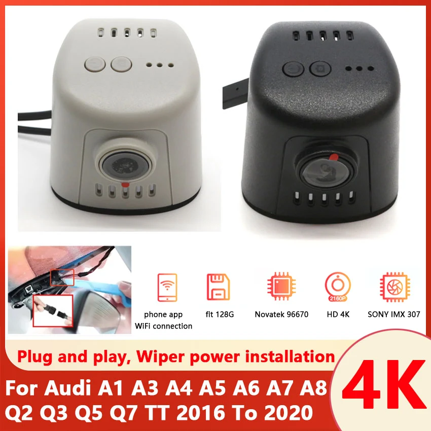 UHD 4K 2160P Plug and play Car DVR Wifi Video Recorder Camera Dash Cam For Audi A1 A3 A4 A5 A6 A7 A8 Q2 Q3 Q5 Q7 TT 2016 To 2022