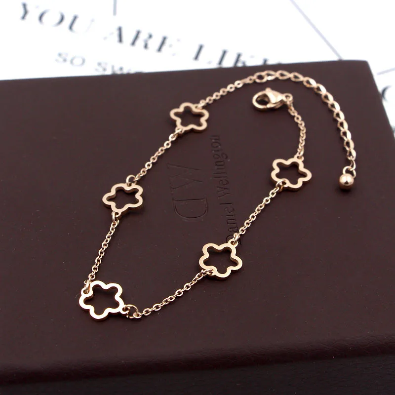 

Hollow Flower Anklet Titanium Stainless Steel Material Inlaid Natural Shells Rose Gold Color Trendy Anklet Women Jewelry