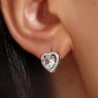 fashion zircon heart earrings korean crystal peach heart stud earrings for women earing jewelry earings silver color n1015