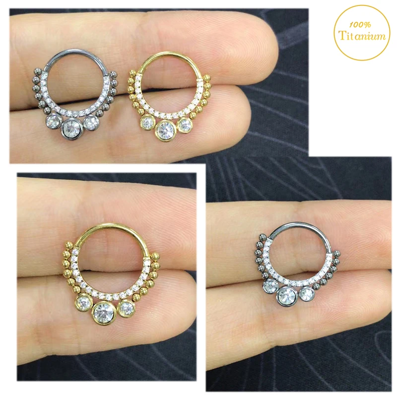 

G23 Titanium Nose Rings CZ Hinged Segment Clicker Earrings 16G Ear Cartilage Tragus Helix Nasal Perforation Piercing Jewelry