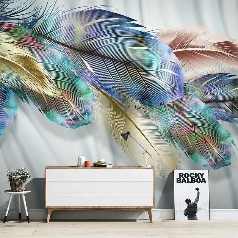 

Пользовательские 3D фото обои Красочные перо искусство росписи Мода гостиная спальня столовая настенные фрески обои настенное покрытие