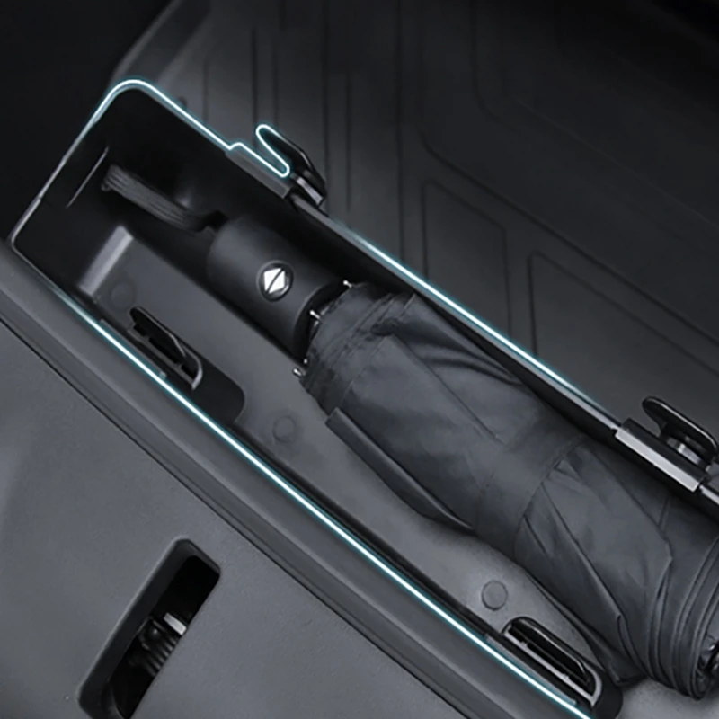 1 PCS Umbrella Storage Box Black Plastic For Tesla Model Y 2021-2023 Front Trunk Hook Organizer Holder