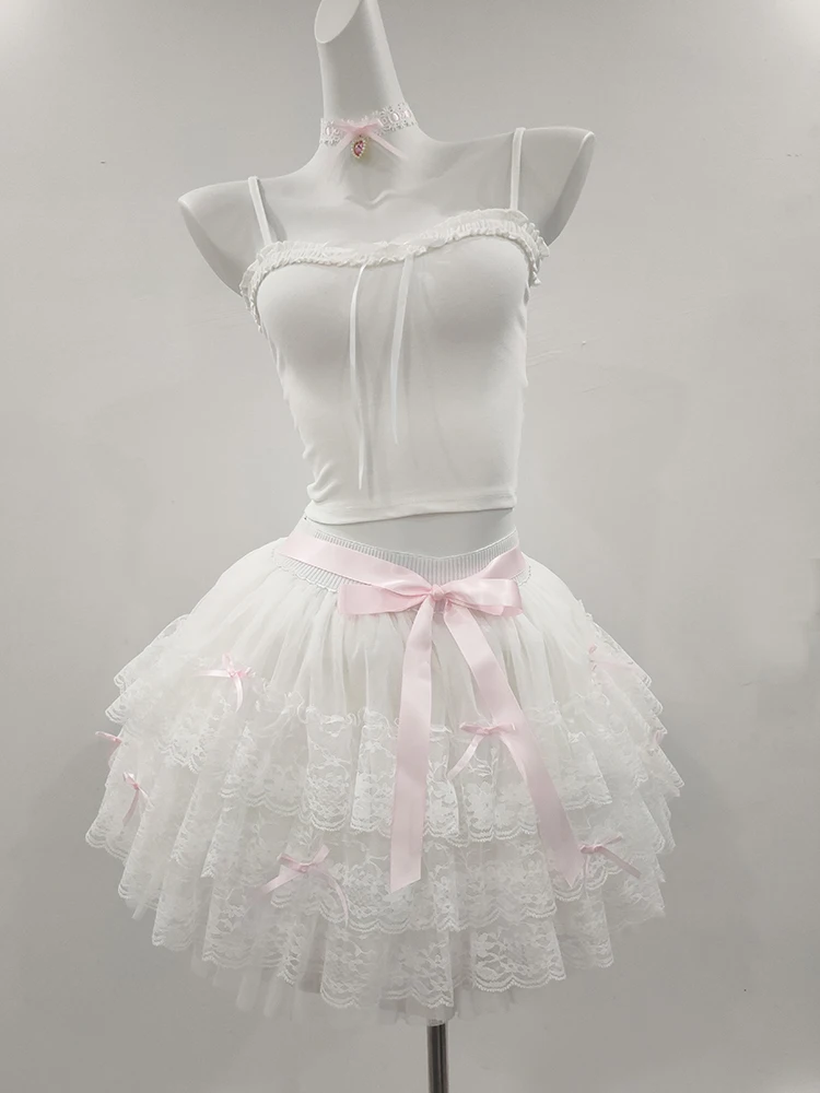 Милая Кружевная юбка для милых девушек с эластичным поясом в стиле Лолиты