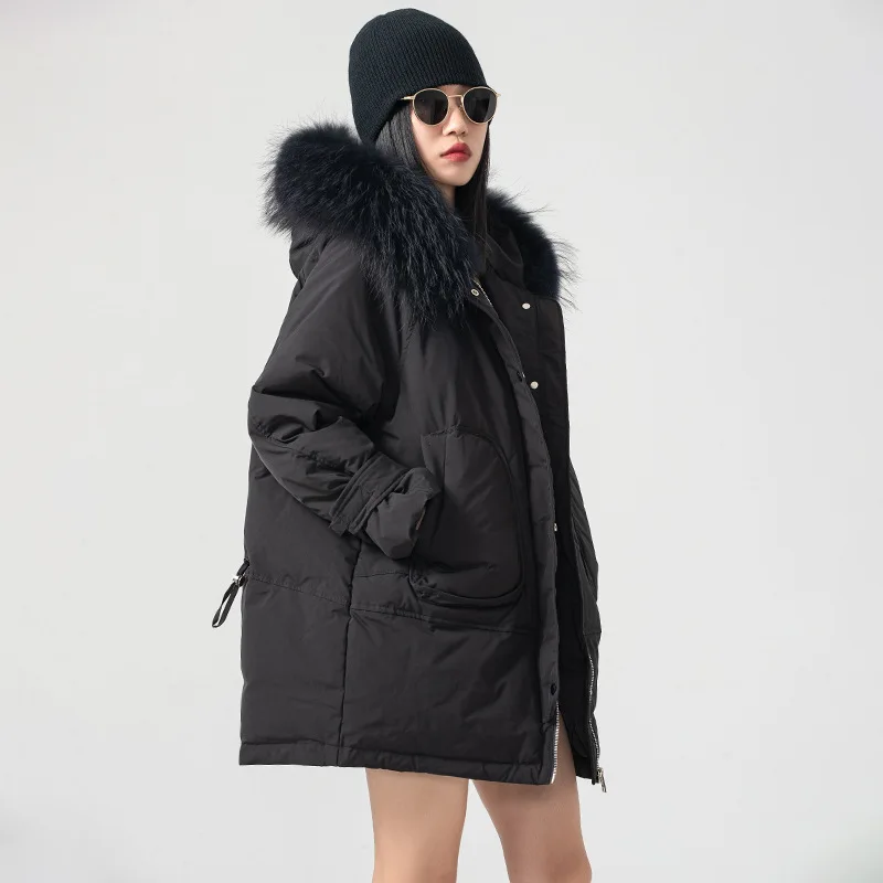 Down Jacket Women's Winter Wear Quality Big Raccoon Fur Collar Work Cargo 90 White Eiderdown Pie Women Thick Outwear enlarge