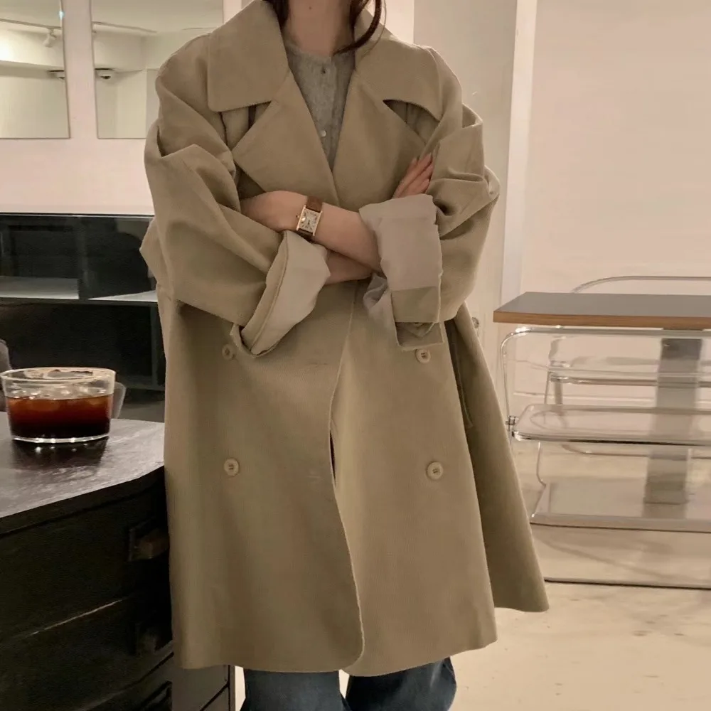 Осень-зима женский винтажный вельветовый длинный свободный плащ куртка