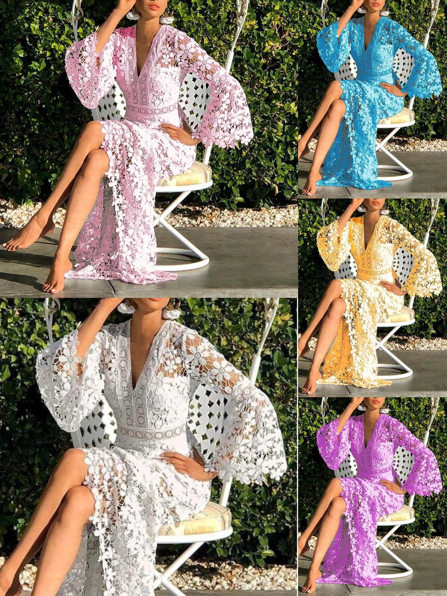 

Женское кружевное платье с открытой спиной, в европейском и американском стиле