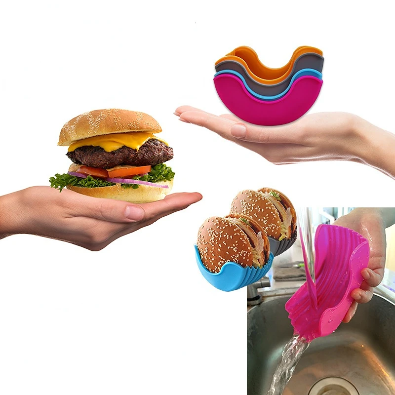 

Kitchen Accessories Silicone Hamburger Holder Non-contact Food Cookware Anti-dropping Fixed Box Washable Retractable Gadgets