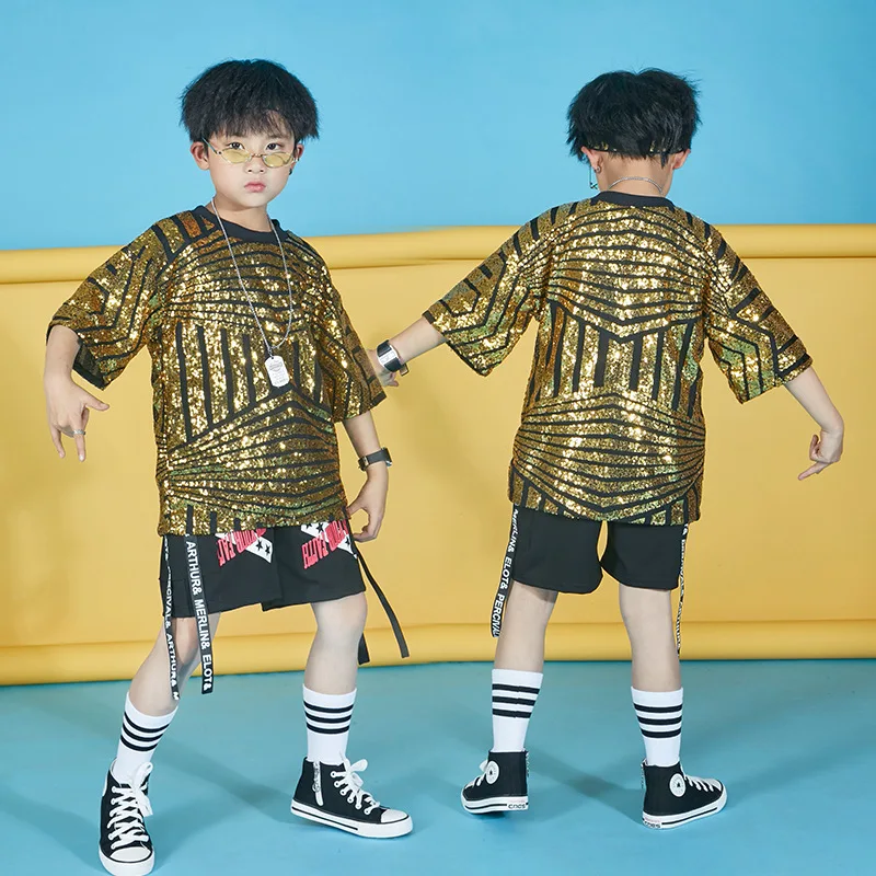 Костюм для танцев в стиле хип-хоп с блестками детей и взрослых