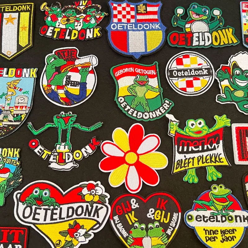 

Oeteldonk Netherlands Carnival Patch Embroidery Patches for Clothing Fusible Embroidered Patch Frog Badge Brand Logo Iron Patch