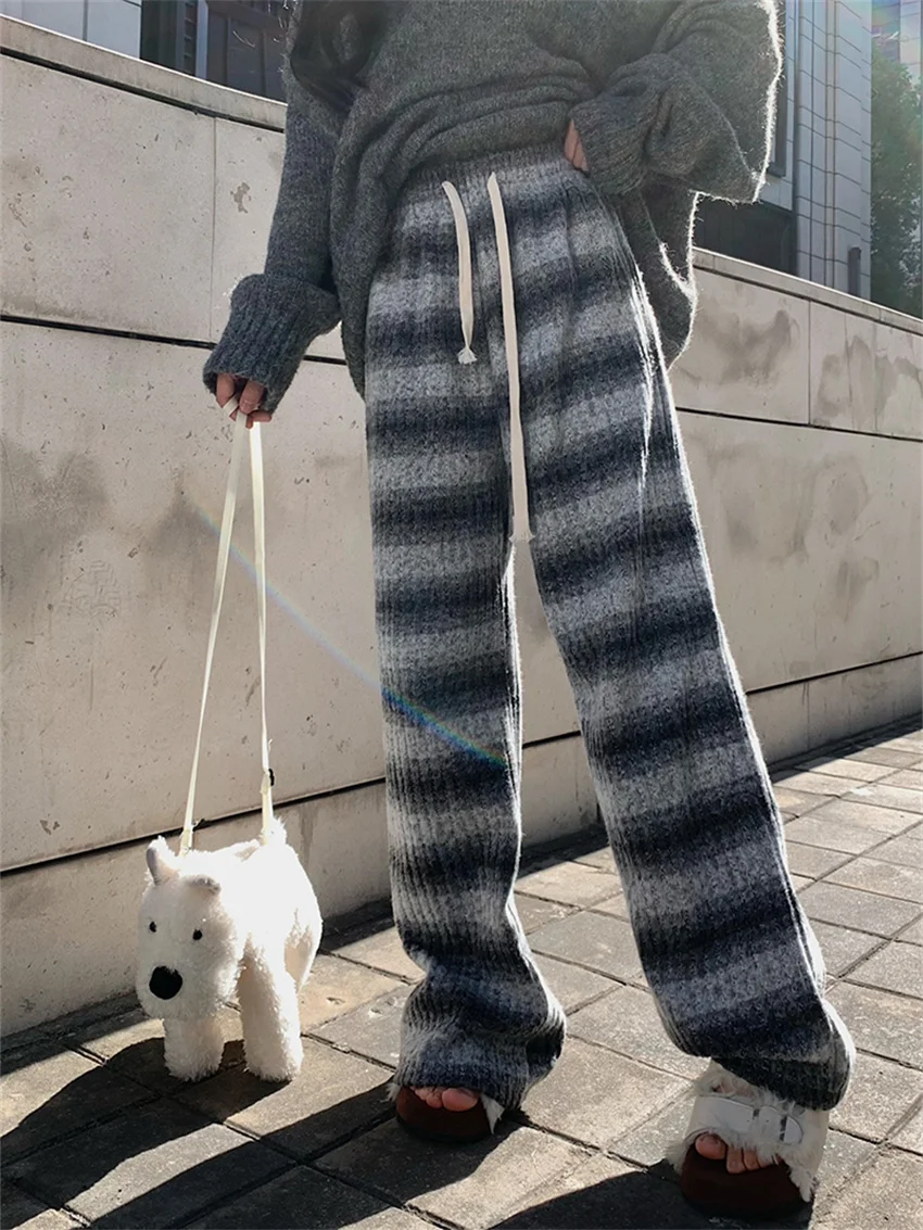 Женские уличные брюки PLAMTEE в полоску с широкими штанинами новинка 2024 плюшевые
