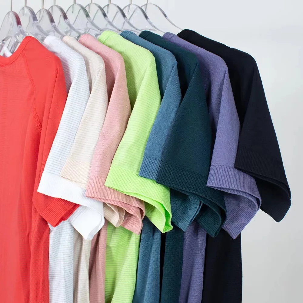 Lulu Women 2.0 Yoga T-shirt Knitting Sports Short Sleeve Quick Dry Crew Neck Swiftly Gym T-shirt Tights Jogging Fitness Clothes